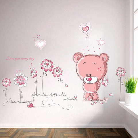 Cute Pink Bear Wall Stickers