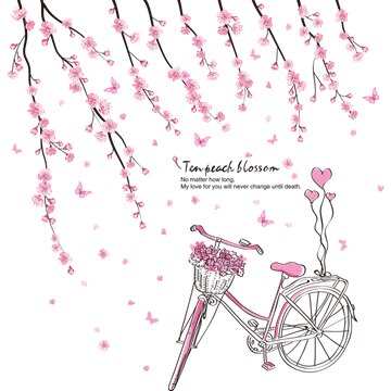 Pink Flowers Bicycle Wall Stickers